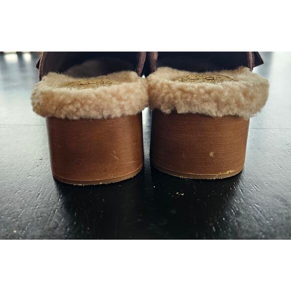Vince Camuto Faux Fur Fleece‎ Mules Canzenee Clog Women Size 6.5 Brown Leather - Picture 5 of 8
